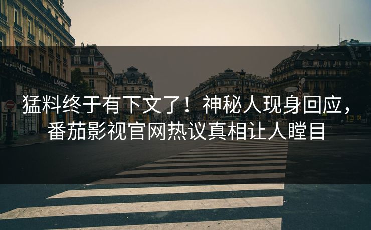 猛料终于有下文了！神秘人现身回应，番茄影视官网热议真相让人瞠目